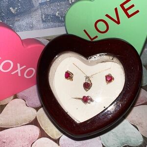 10K Gold Lab? Ruby Jewelry Set